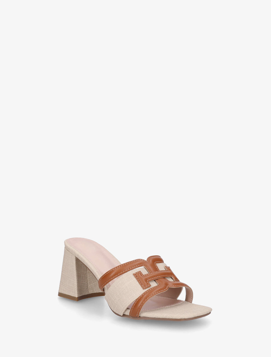 Mules en simili à bride fantaisie - Camel - 2