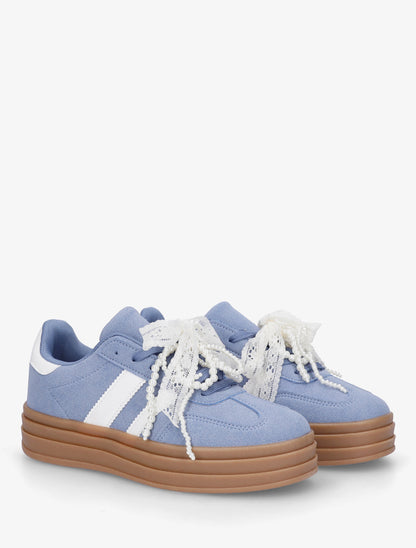 Sneakers effet nubuck à lacets stylisés - Bleu - 4