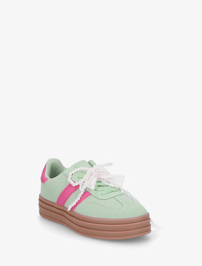 Sneakers effet nubuck à lacets stylisés - Vert d&