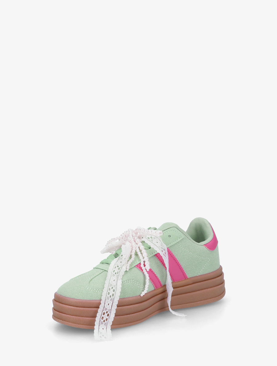 Sneakers effet nubuck à lacets stylisés - Vert d&