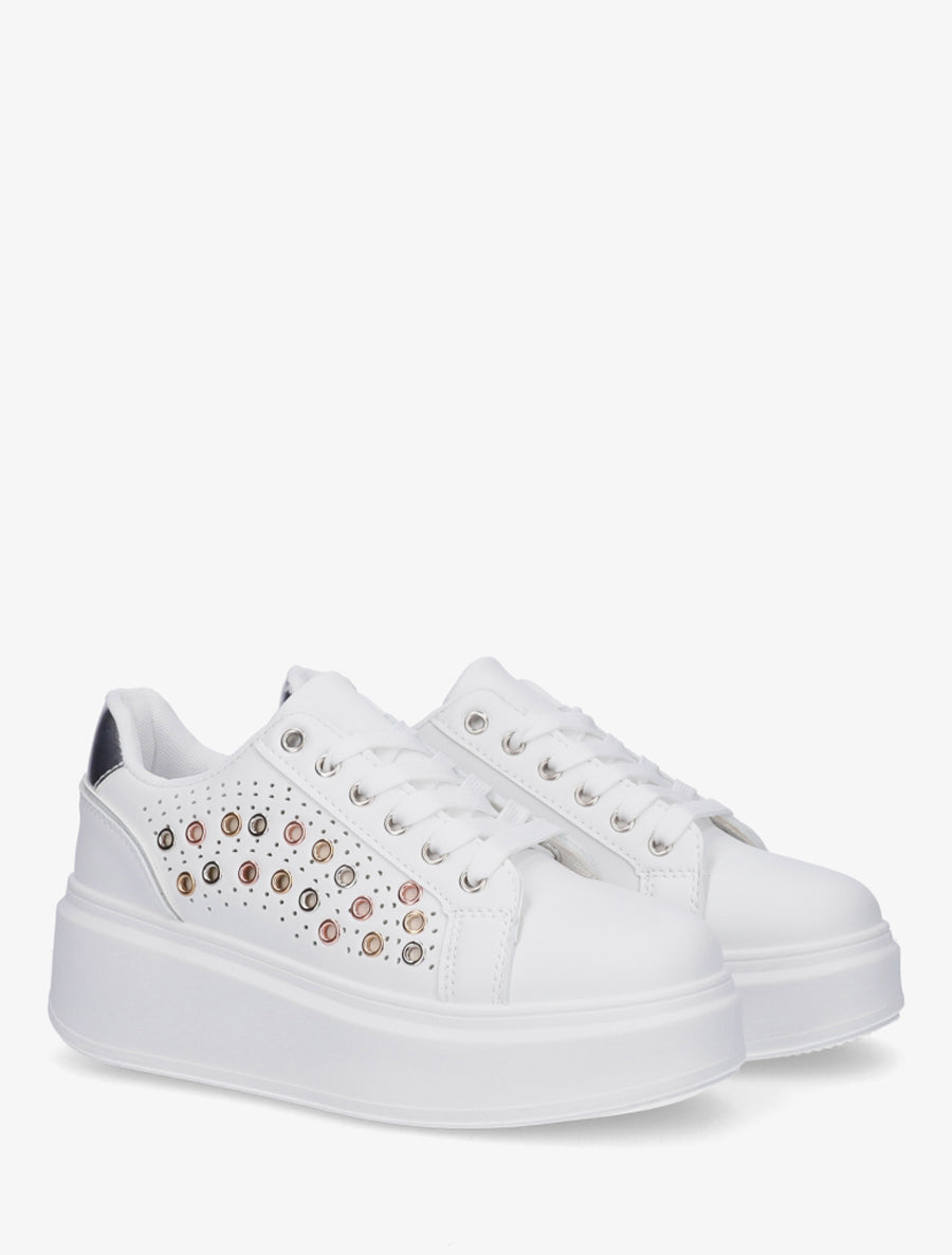 Baskets à semelle plateforme et oeillets - Argent - 4