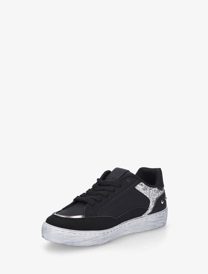 Sneakers à bande pailletée et contrefort clouté - Noir - 3