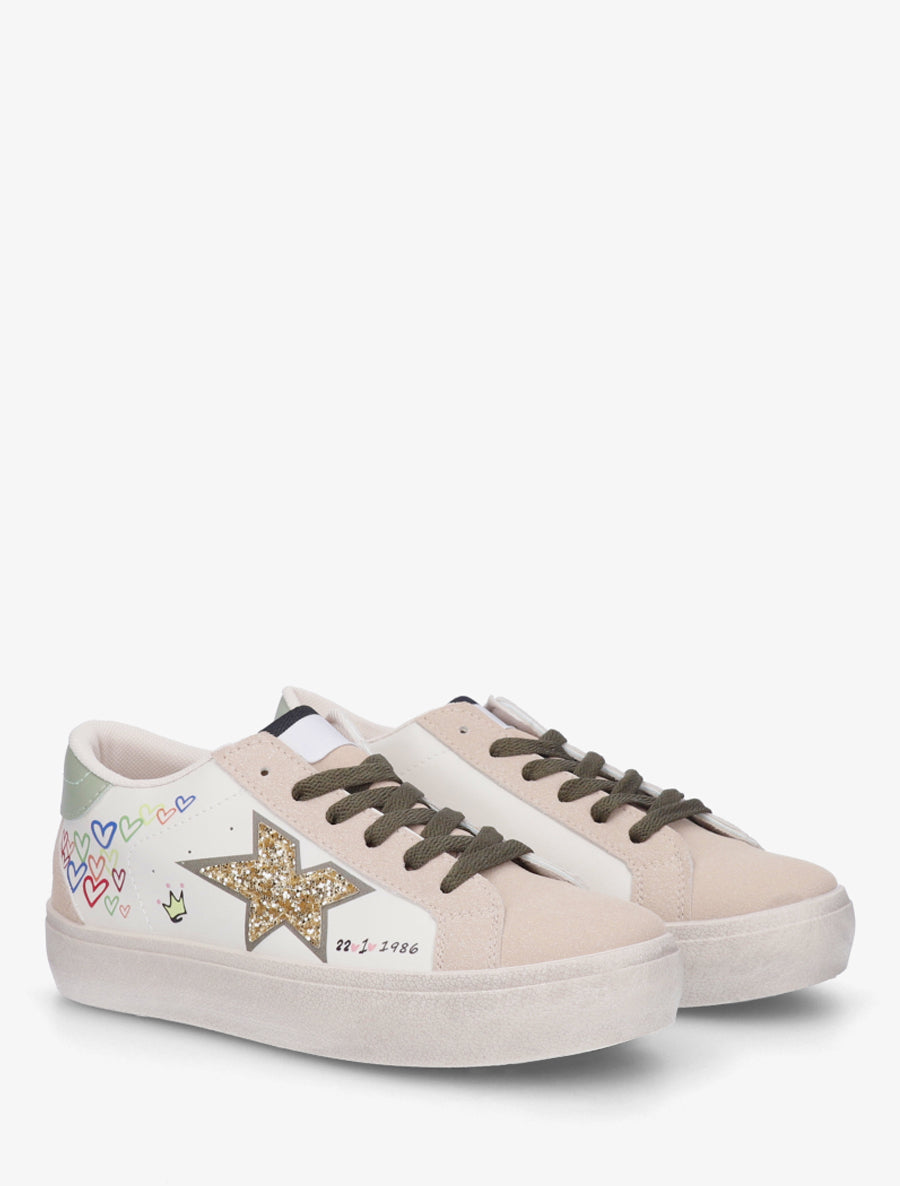 Sneakers floqués à semelle effet vintage - Vert - 4