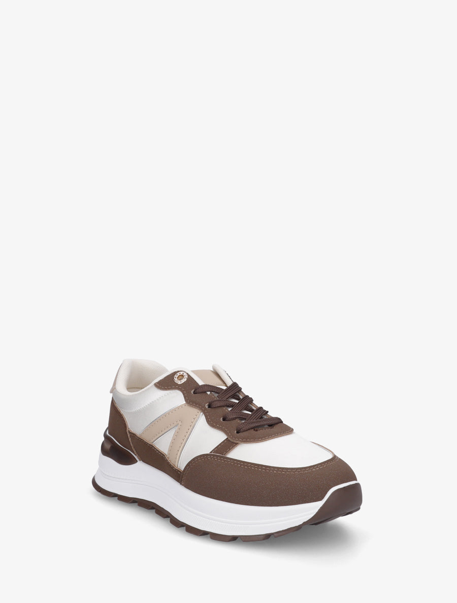 Baskets en simili et bandes contrastantes - Marron - 2