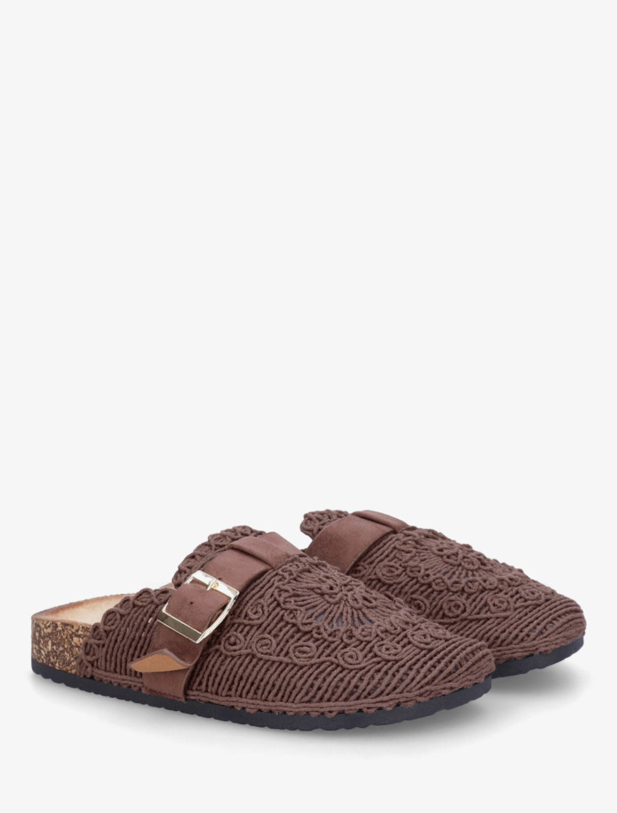 Mules fermées en macramé - Marron - 4
