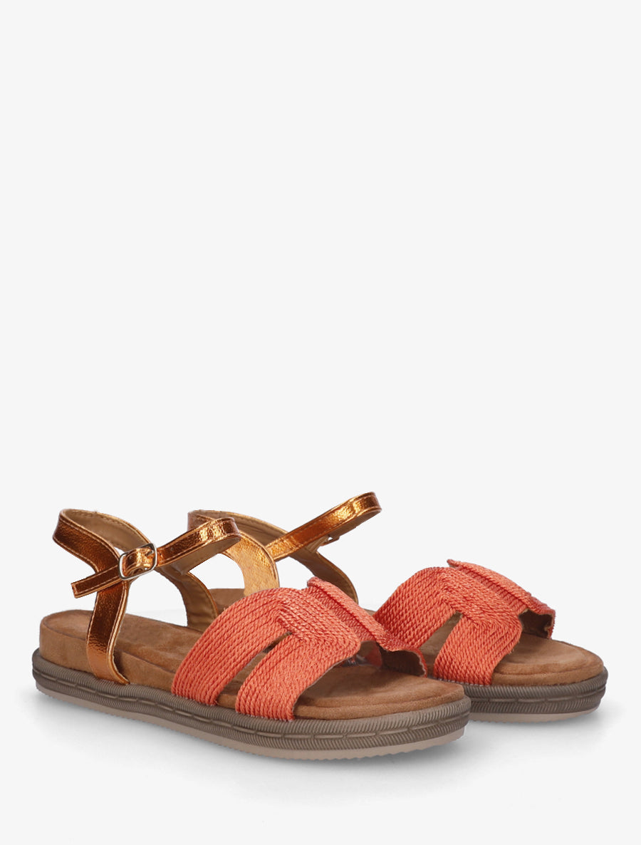Sandales plates à bride en cordelettes - Orange - 4