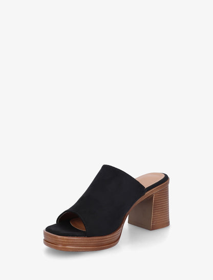 Mules en suédine à talon carré - Noir - 3