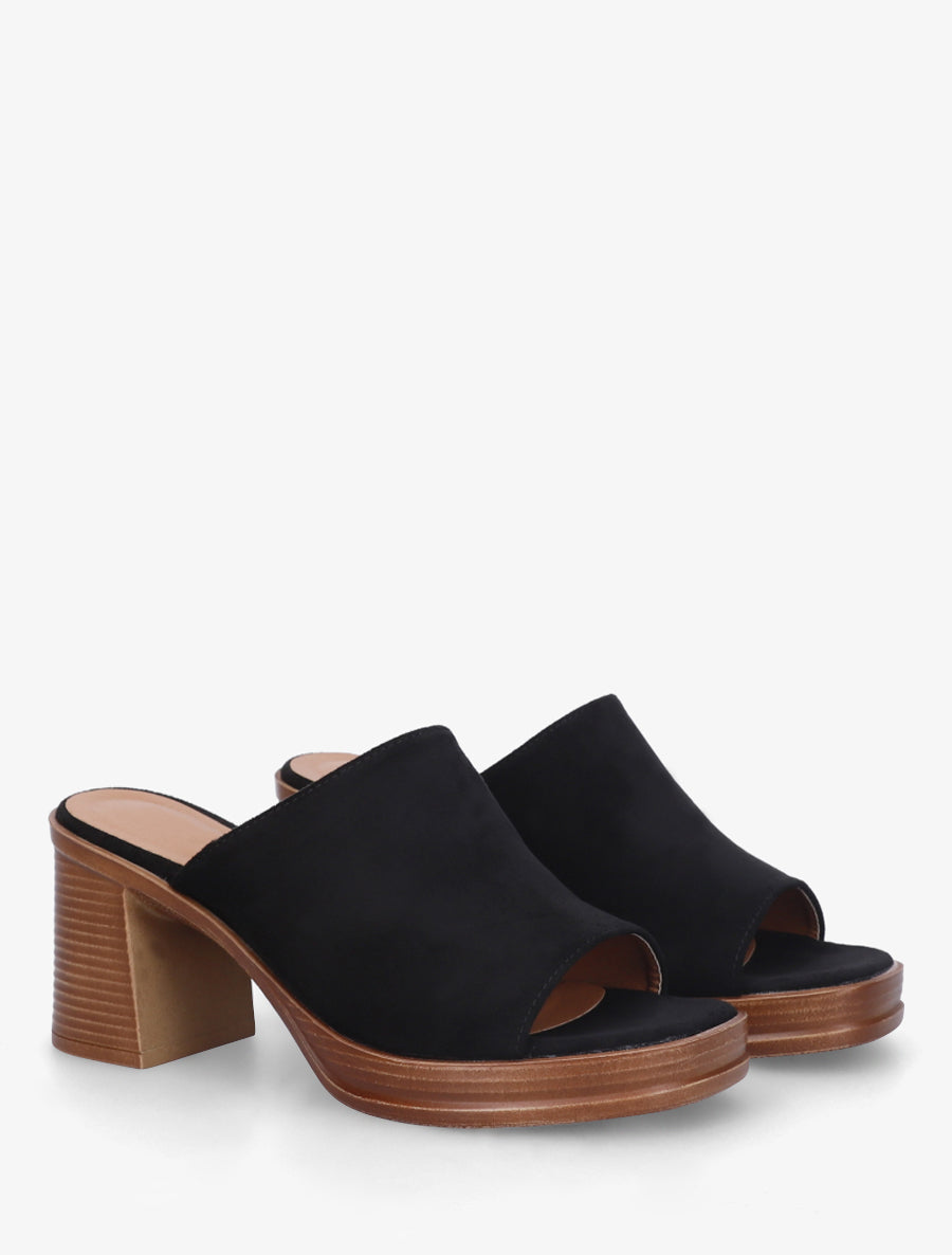 Mules en suédine à talon carré - Noir - 4