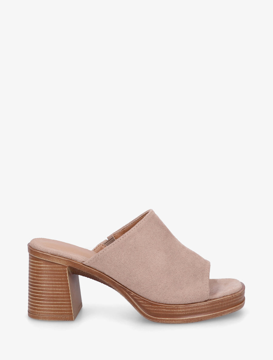 Mules en suédine à talon carré - Taupe - 1