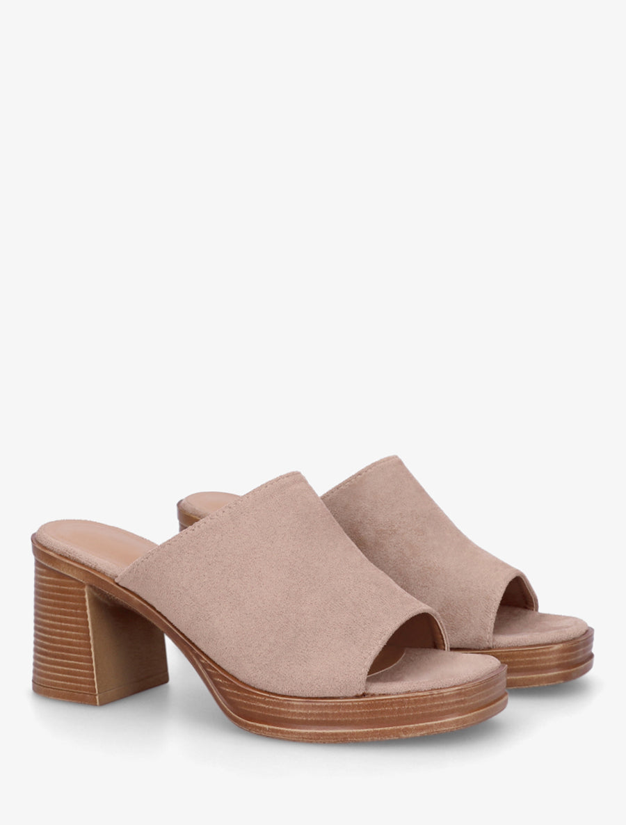 Mules en suédine à talon carré - Taupe - 4