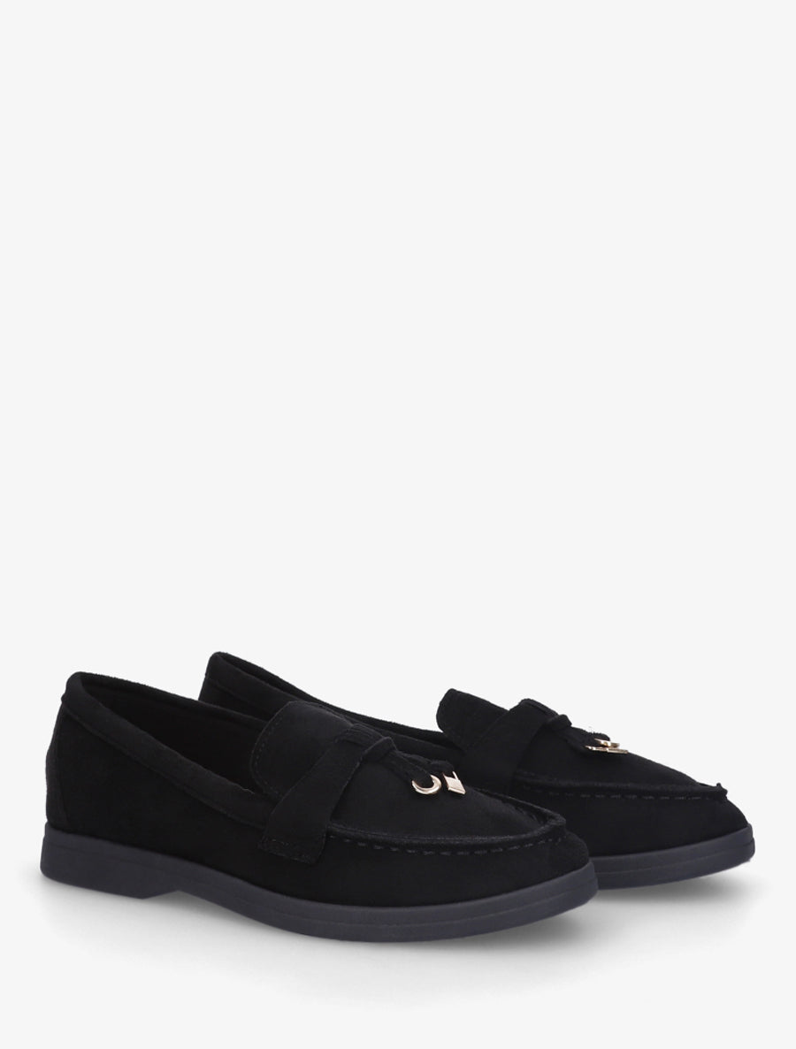 Mocassins en suédine à empiècement bijoux - Noir - 4