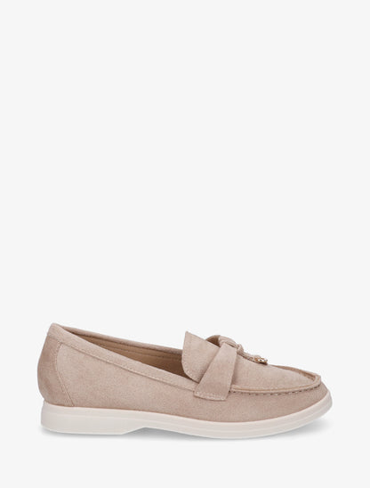 Mocassins en suédine à empiècement bijoux - Taupe - 1