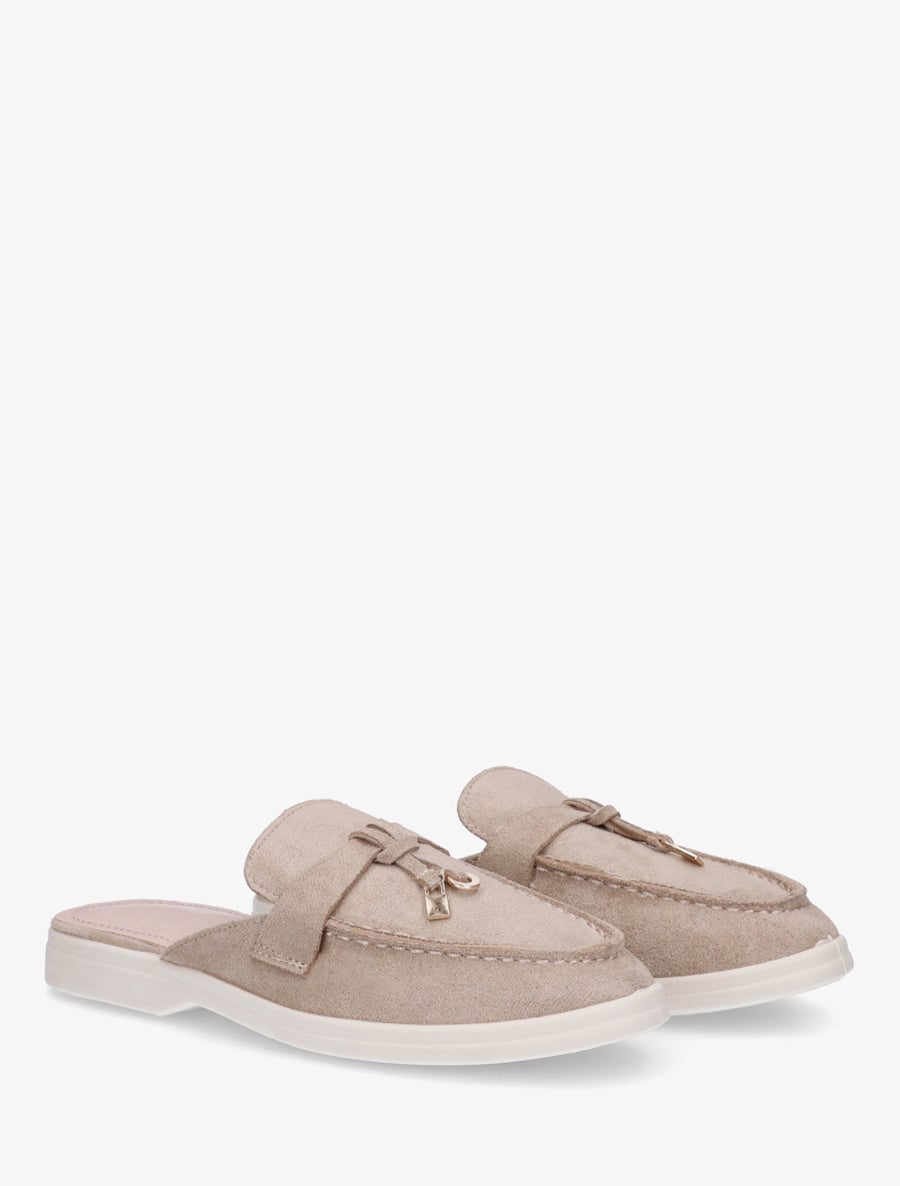Claquettes à bout rond en suédine - Taupe - 4