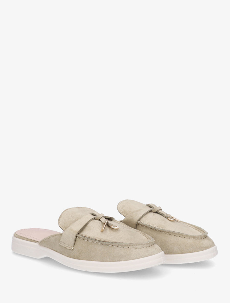 Claquettes à bout rond en suédine - Kaki clair - 4