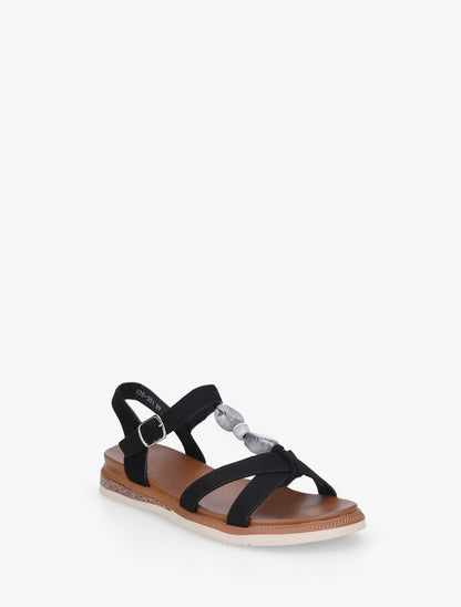 Nu-pieds en suédine à empiècement bijoux pierres - Noir - 2