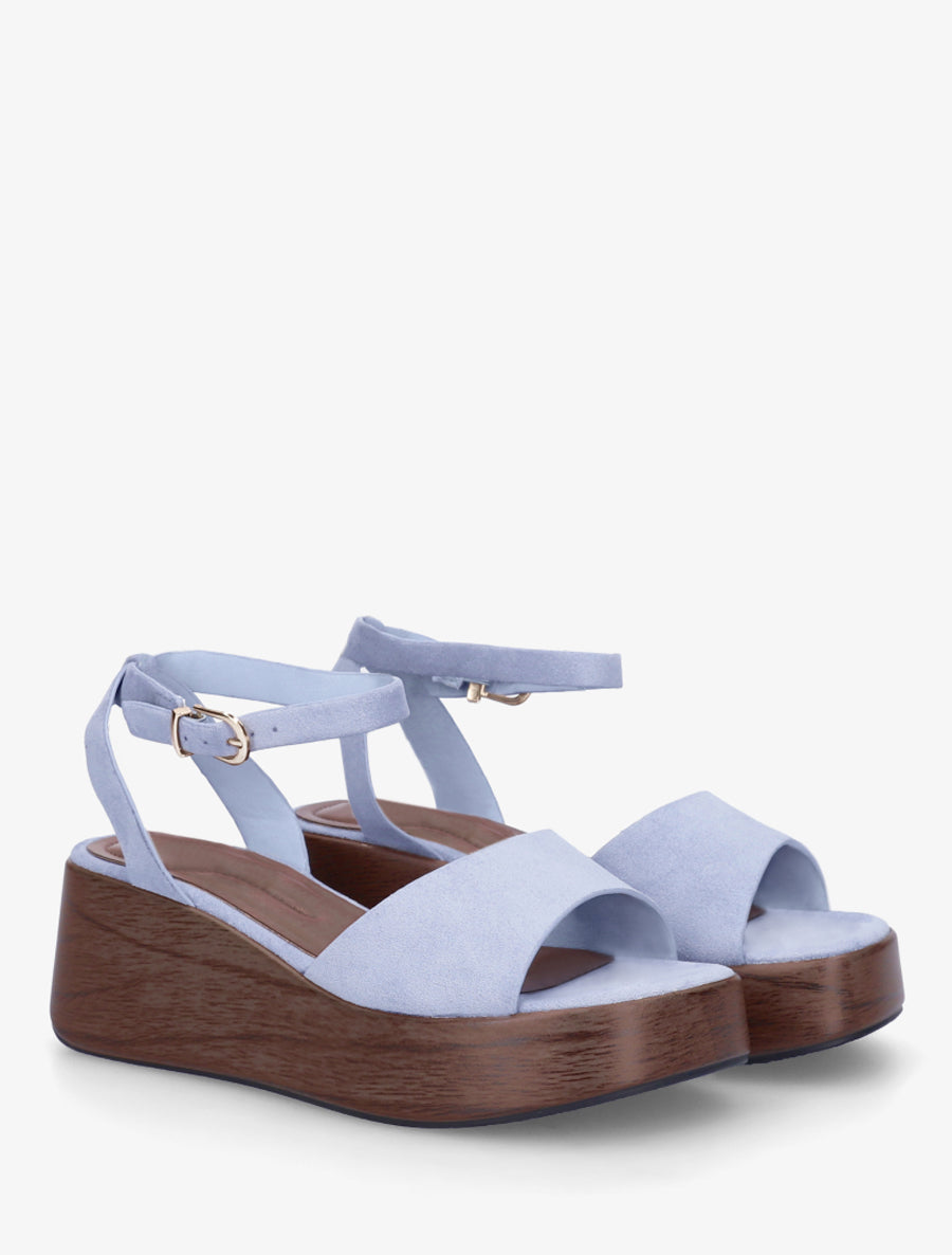 Sandales à semelle compensée effet bois - Bleu ciel - 4
