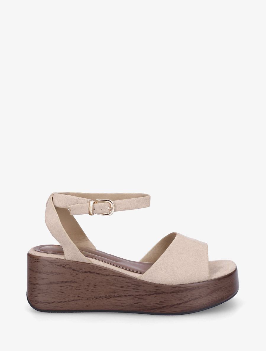 Sandales à semelle compensée effet bois - Taupe - 1