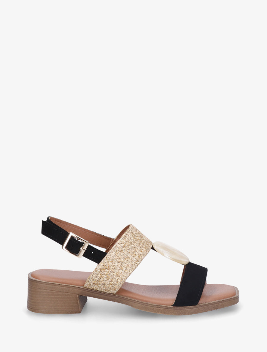 Sandales à empiècement bijou style pierre - Noir - 1