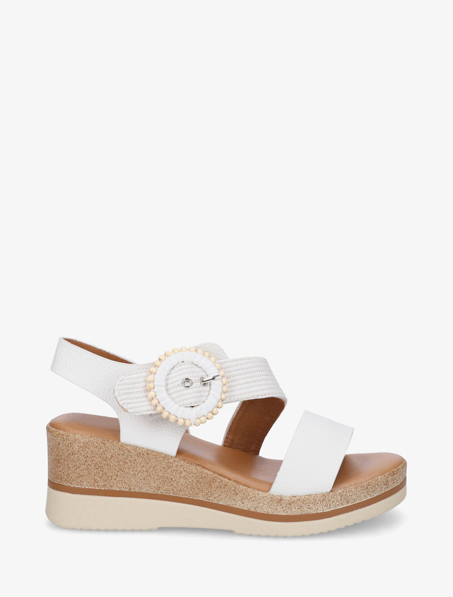 Sandales compensées à boucles stylisée - Blanc - 1