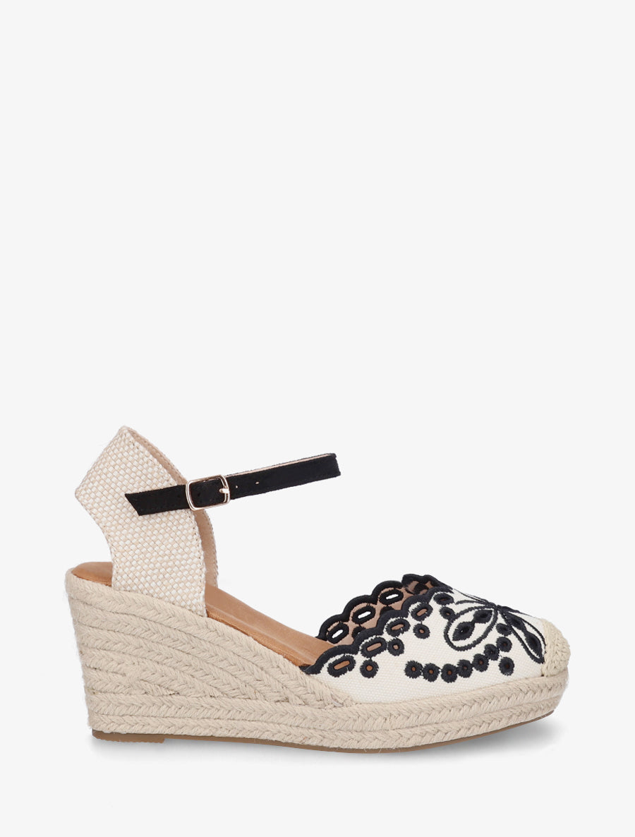 Sandales compensées à contrefort imprimé damier - Noir - 1