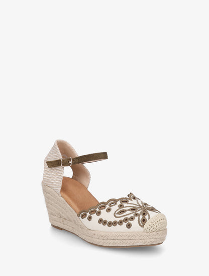 Sandales compensées à contrefort imprimé damier - Kaki - 2