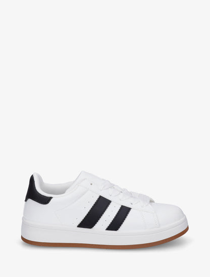 Sneakers plates à bandes contrastantes - Blanc - 1