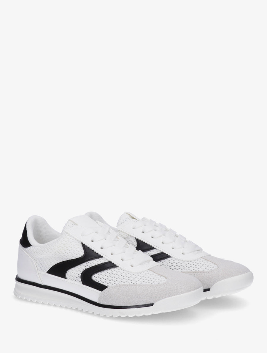 Baskets bimatière à empiècements zig-zag - Blanc - 4