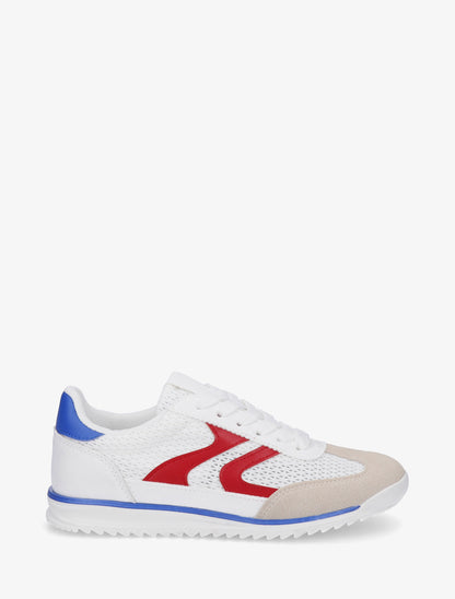 Baskets bimatière à empiècements zig-zag - Blanc/rouge - 1