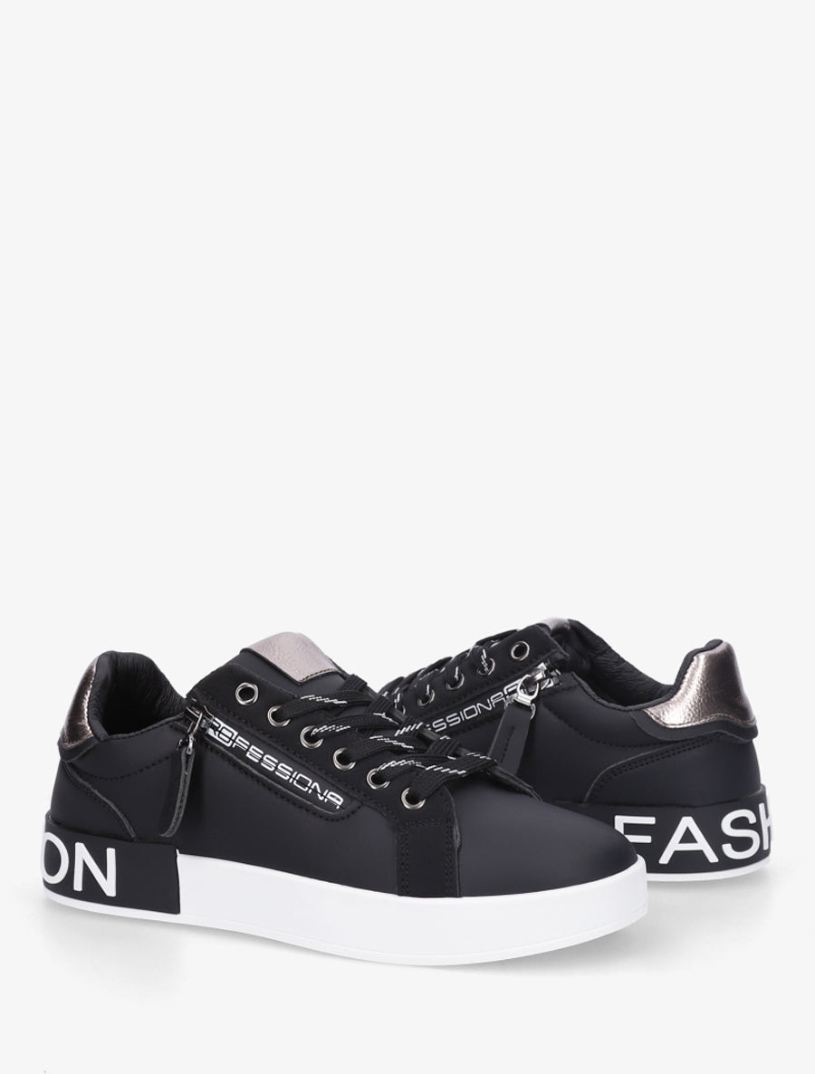 Baskets en simili à bande irisée et zip - Noir - 4