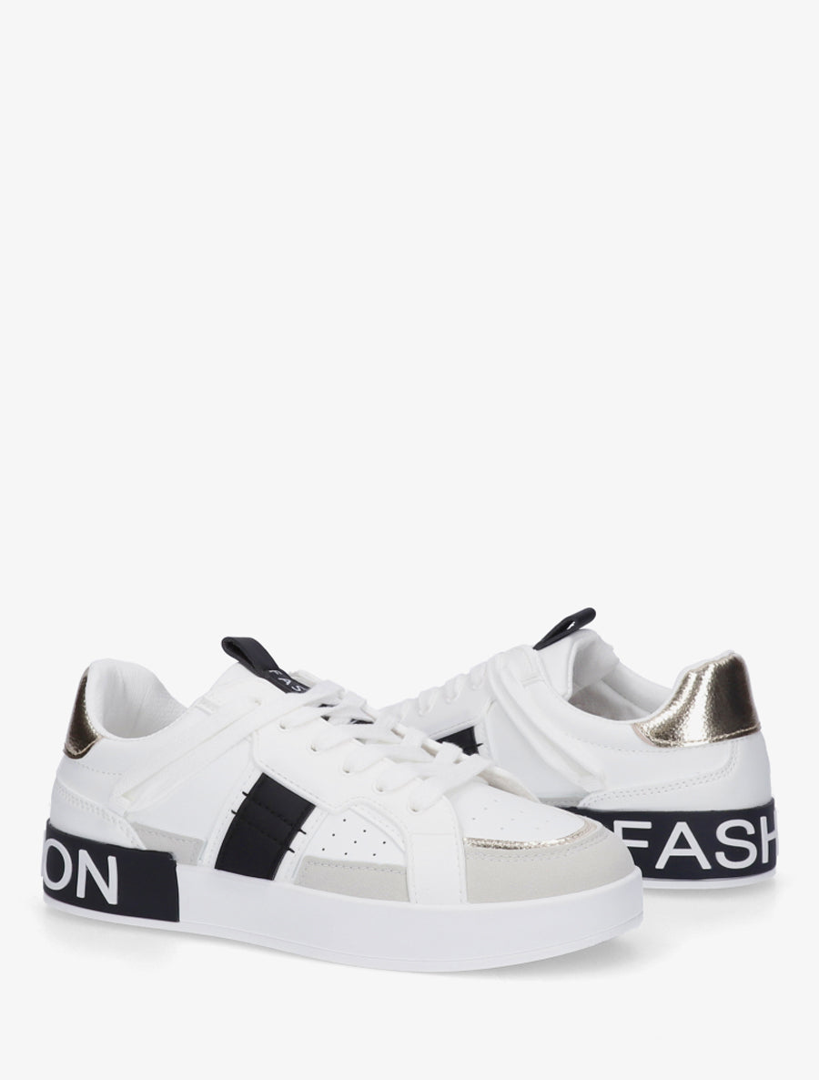 Baskets en simili à bande irisée - Blanc - 4