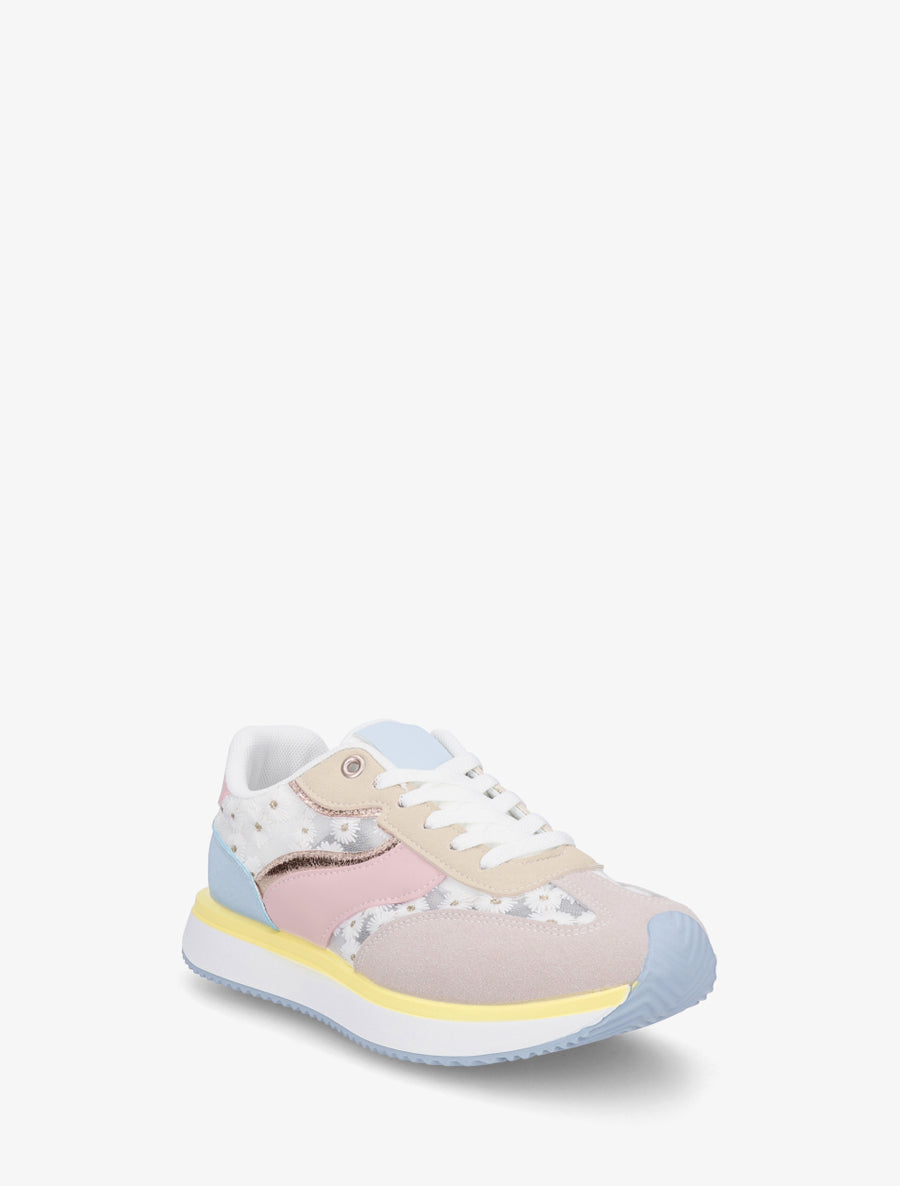 Sneakers en simili à motif pâquerettes - Taupe - 2