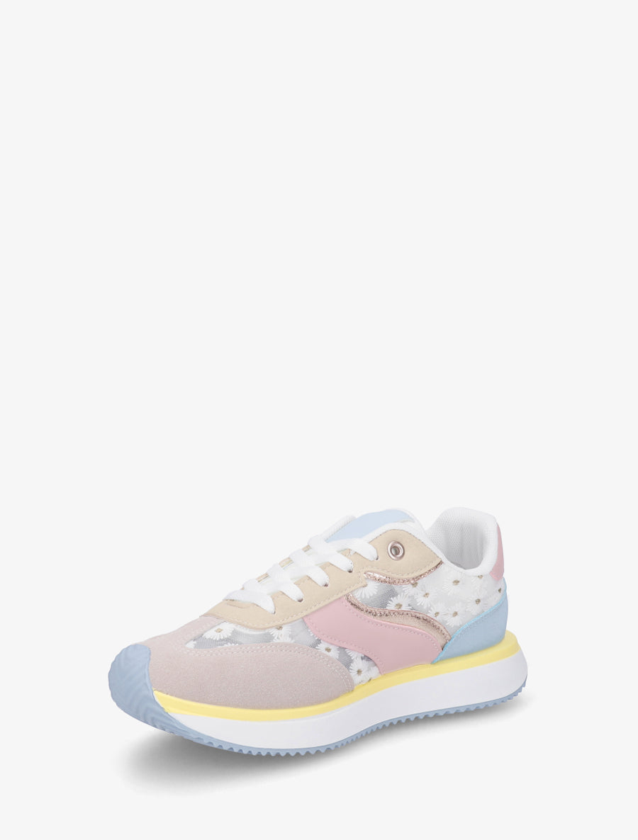 Sneakers en simili à motif pâquerettes - Taupe - 3