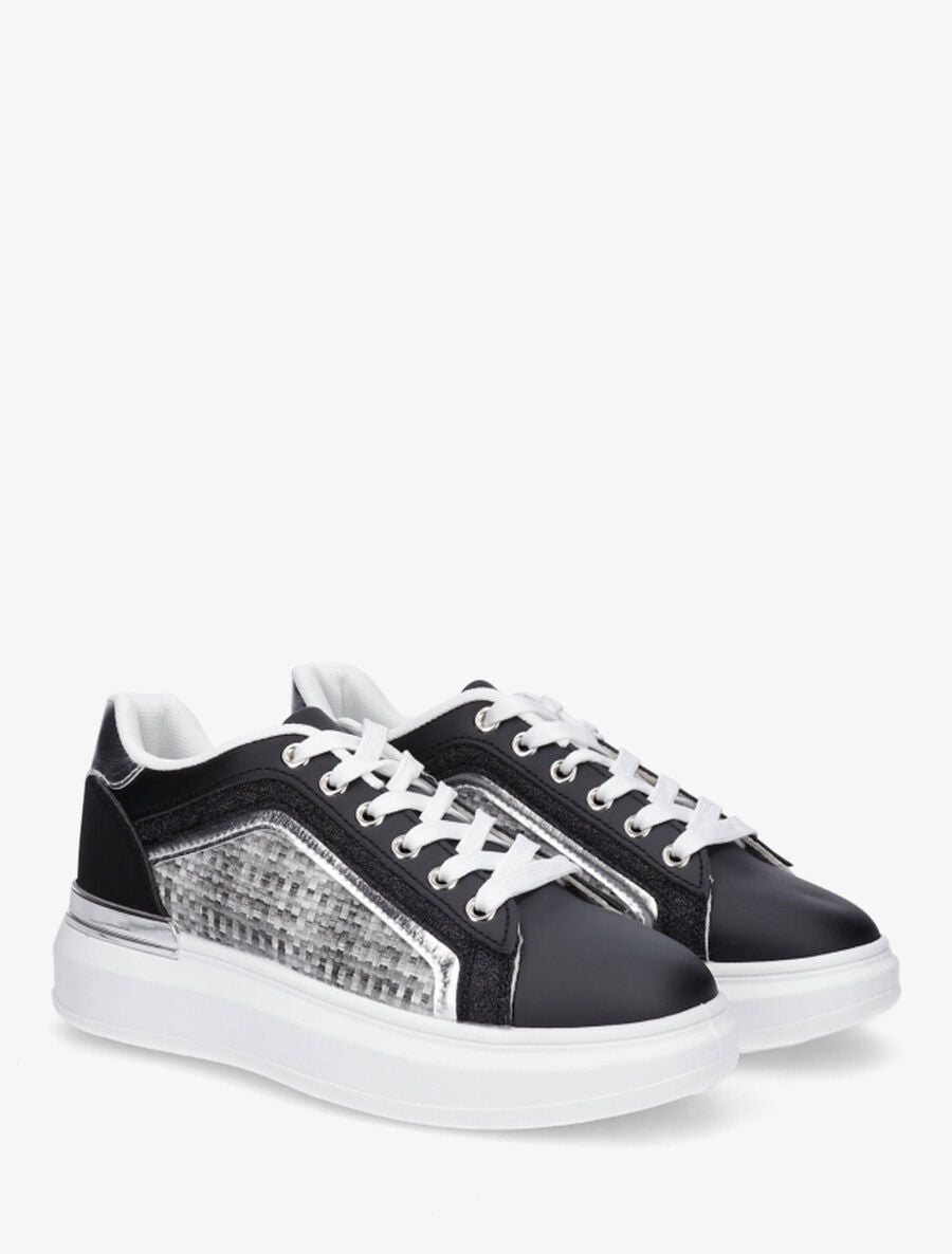 Baskets bi-matière à liseré pailleté - Noir - 4