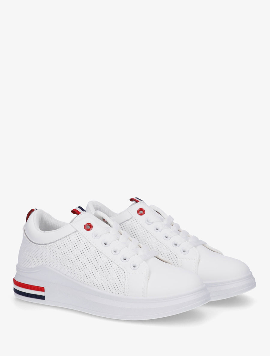 Sneakers piquetés en simili - Blanc - 4