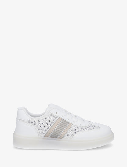 Sneakers strassées à semelle caoutchouc - Blanc - 1