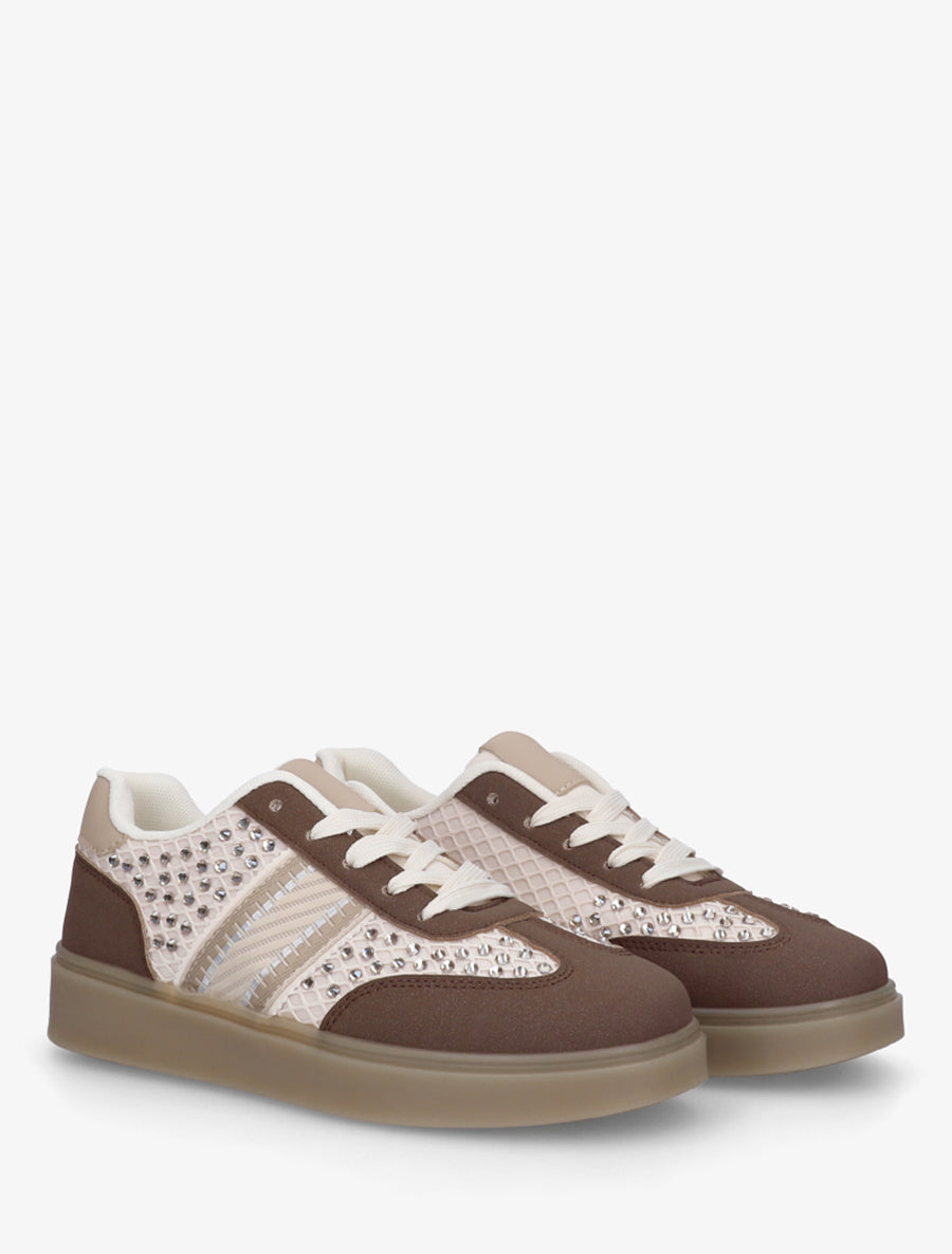Sneakers strassées à semelle caoutchouc - Marron - 4