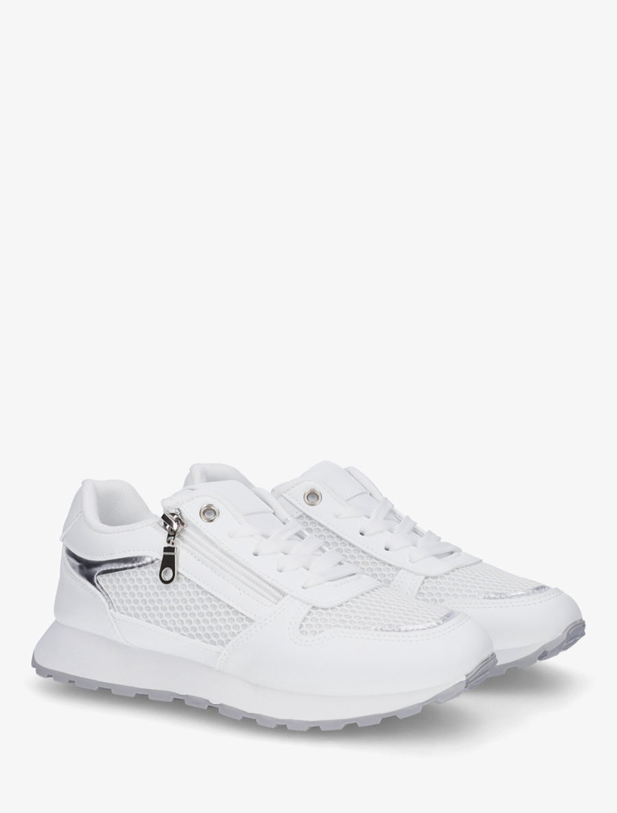 Baskets en simili et tissu irisé à zip - Blanc - 4