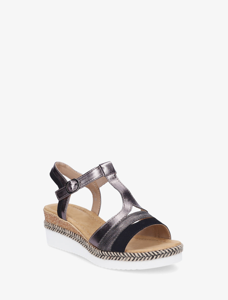 Sandales nacrées à bride en T fantaisie - Noir - 2