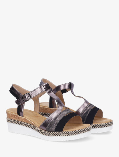 Sandales nacrées à bride en T fantaisie - Noir - 4