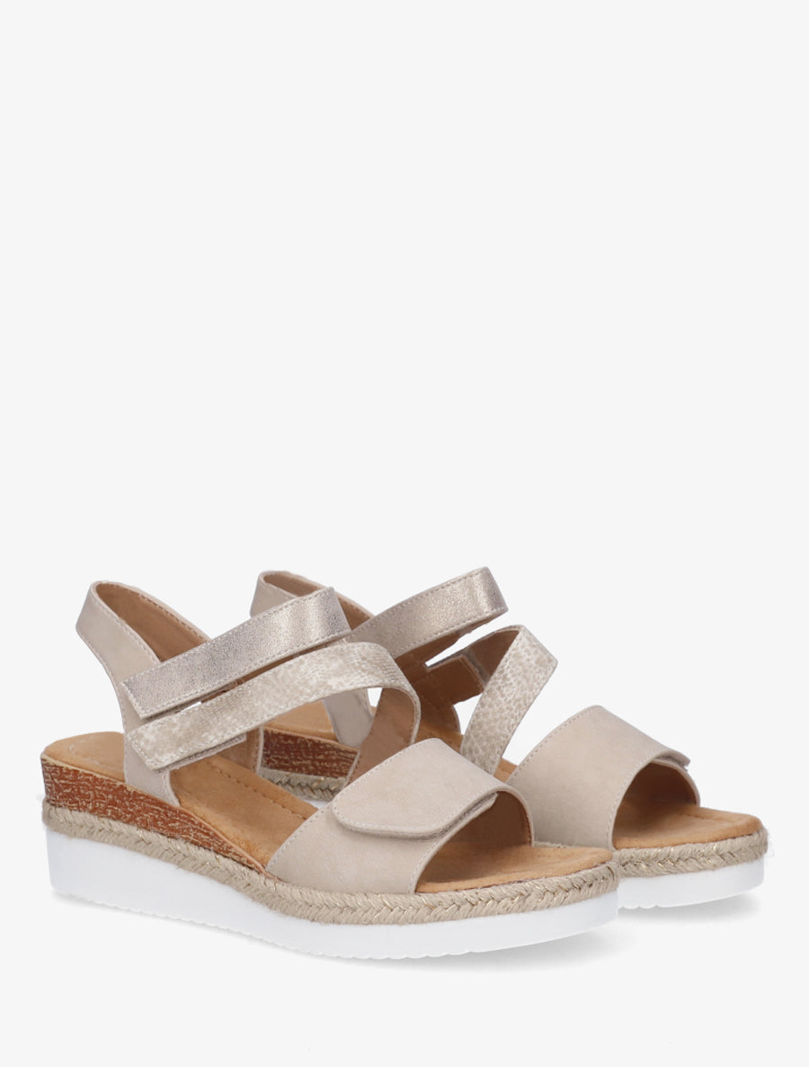 Sandales compensées à scratch - Beige - 4