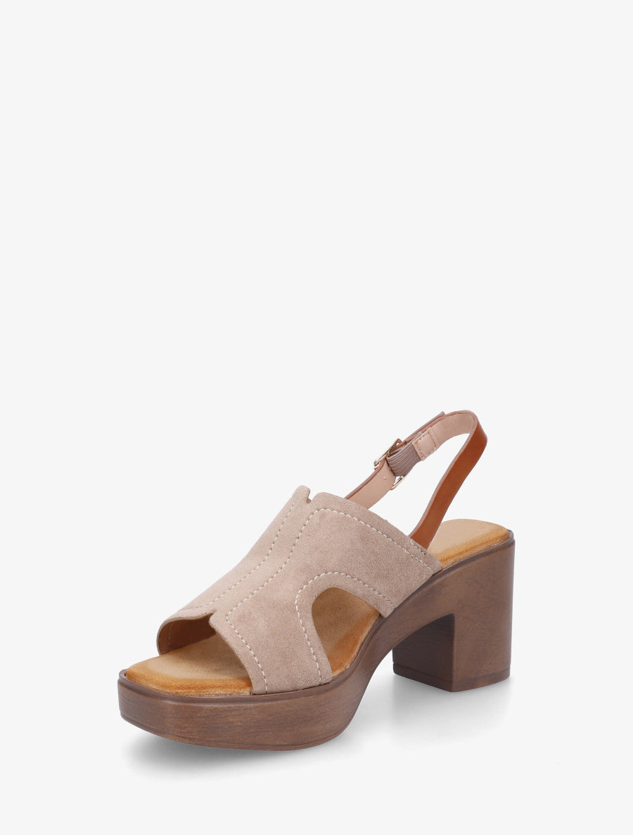 Sandales à talon à bride ajourée - Taupe - 3