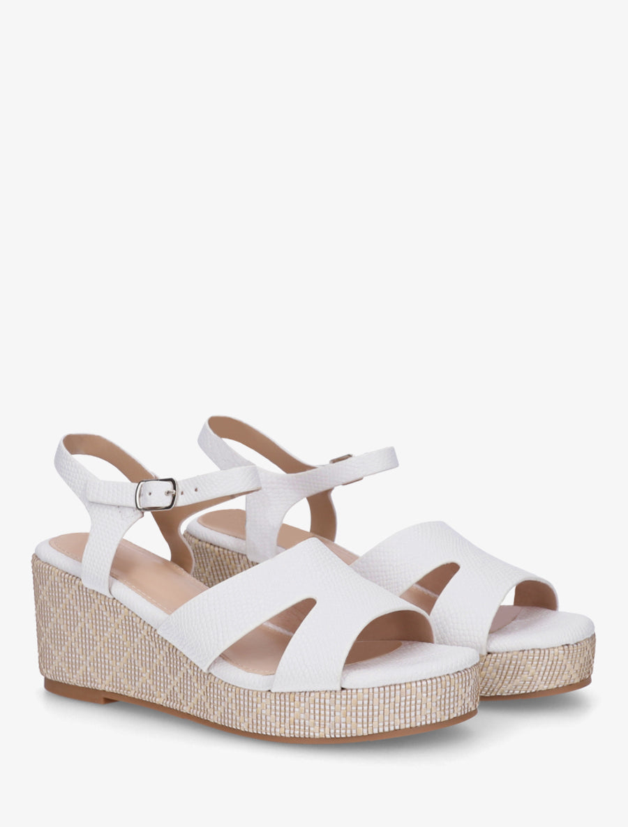 Sandales effet python à talon compensé - Blanc - 4