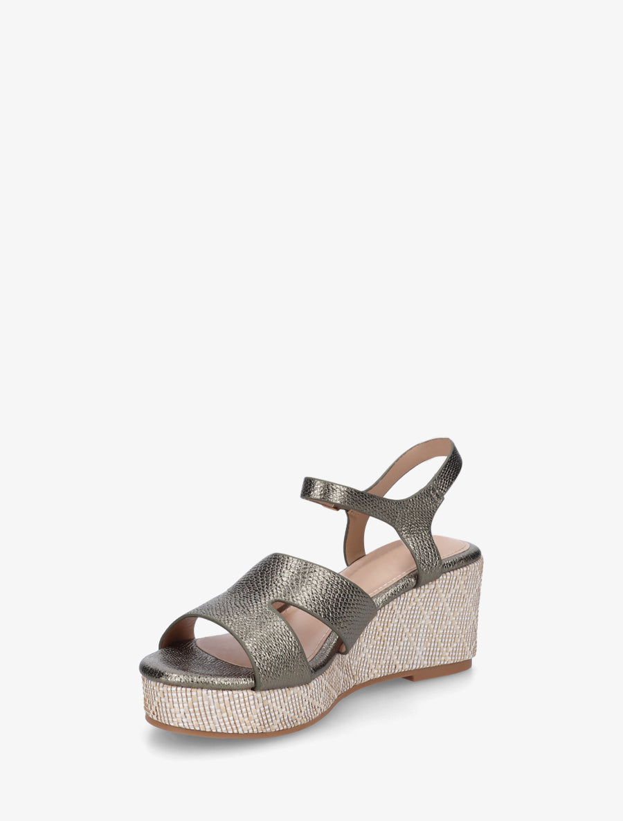 Sandales effet python à talon compensé - Kaki - 3
