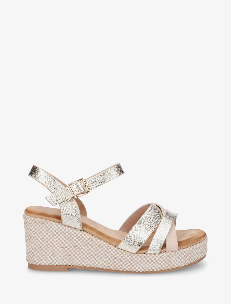 Sandales compensées effet python irisé - Or - 1