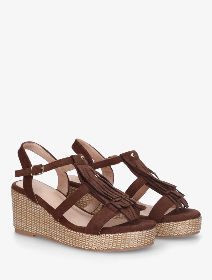 Sandales compensées à franges - Marron - 4