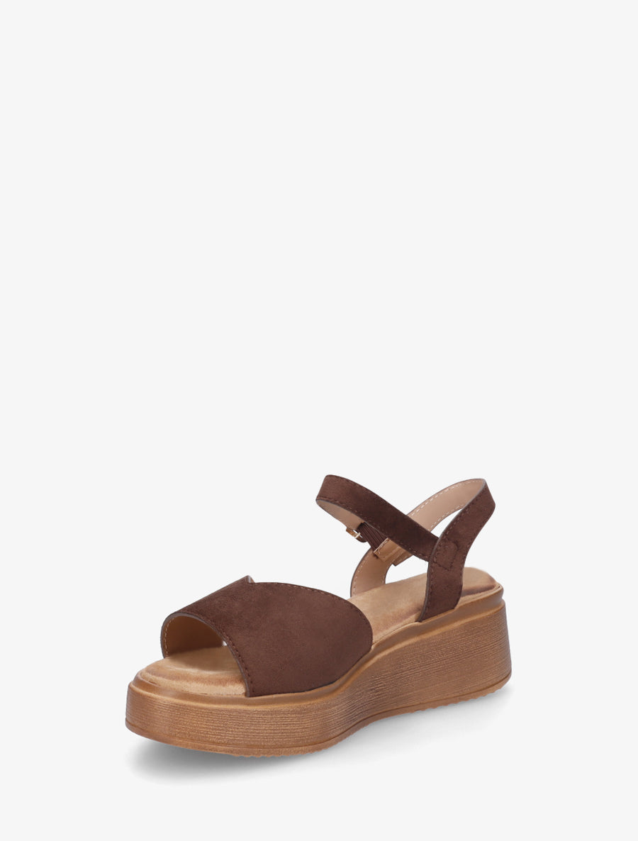 Sandales en suédine à bride en V - Marron - 3