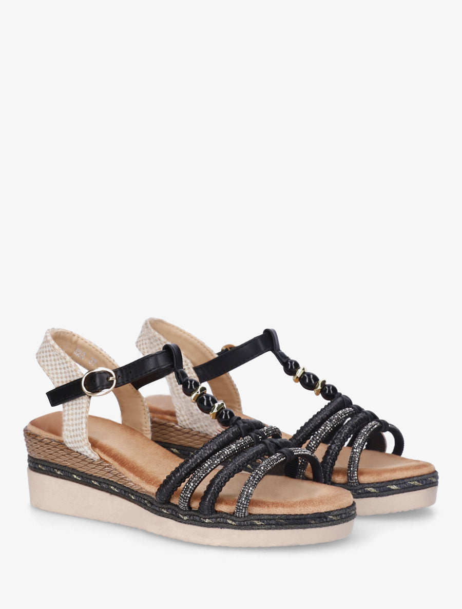 Sandales à brides tressées et strassées - Noir - 4
