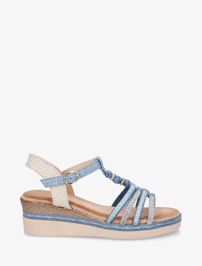 Sandales à brides tressées et strassées - Bleu - 1