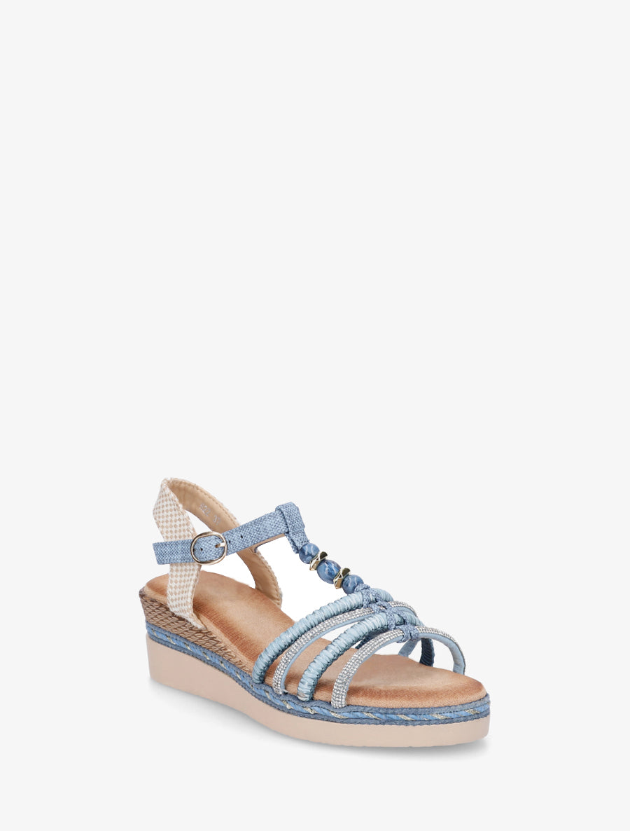 Sandales à brides tressées et strassées - Bleu - 2