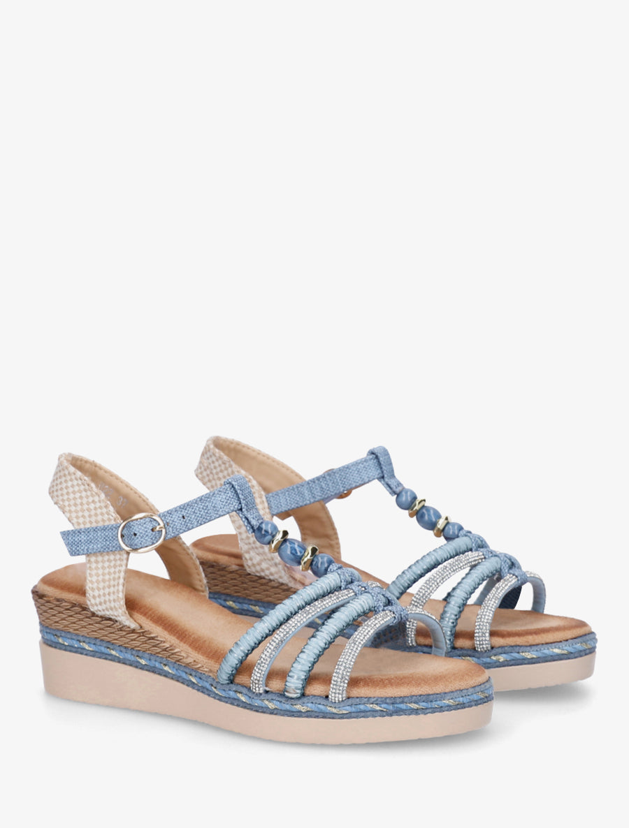 Sandales à brides tressées et strassées - Bleu - 4